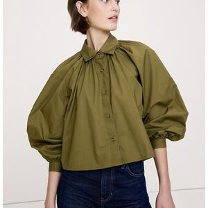 Banana Republic Olive green poplin balloon Sleeve Button-Front Shirt